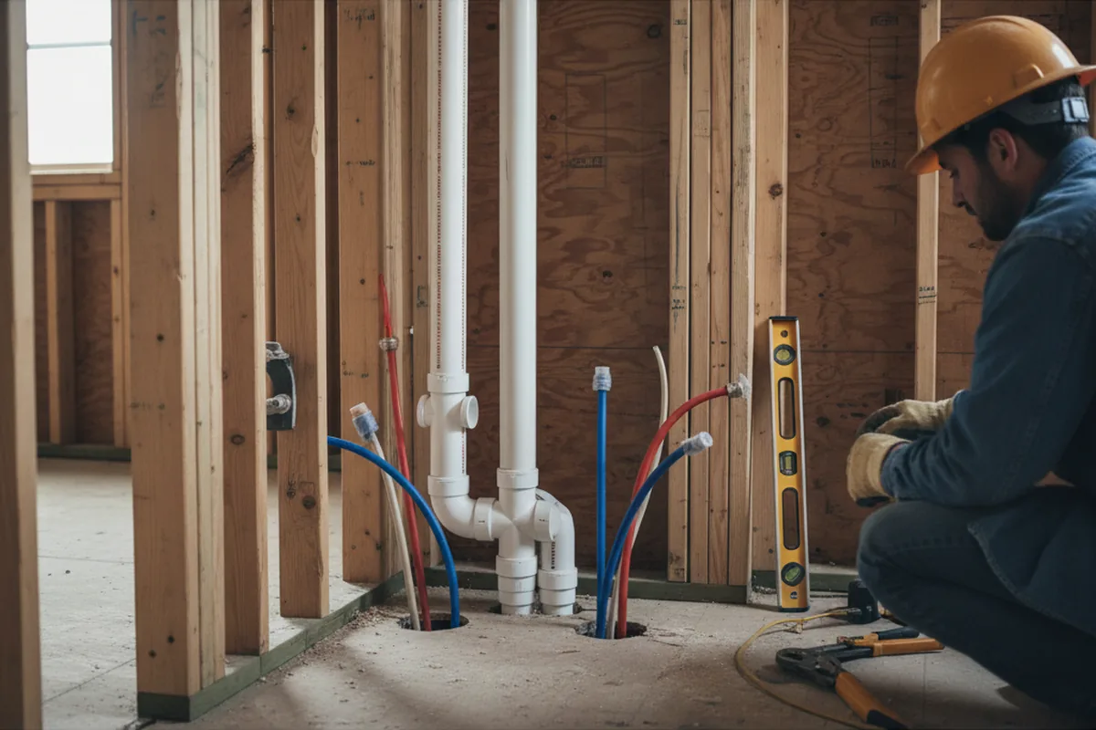 Drain and supply rough-in during Sump Pump Repair in Durkee